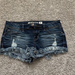 Sneak Peek Dark Blue Frayed Jean Shorts
